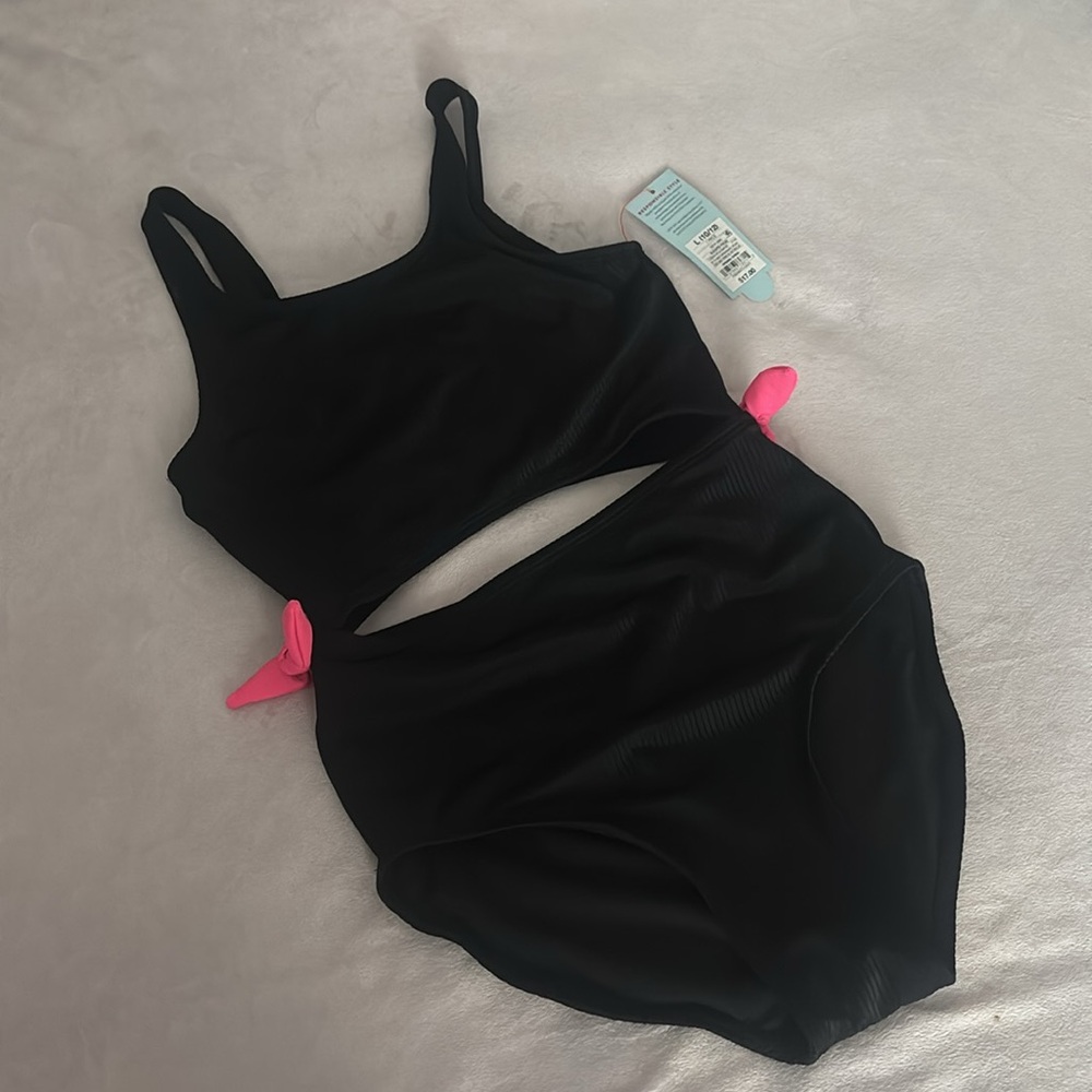 Black One-Piece Swimsuit with Pink Accents
